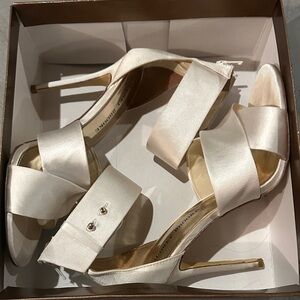 Audrey Brooke white satin heels